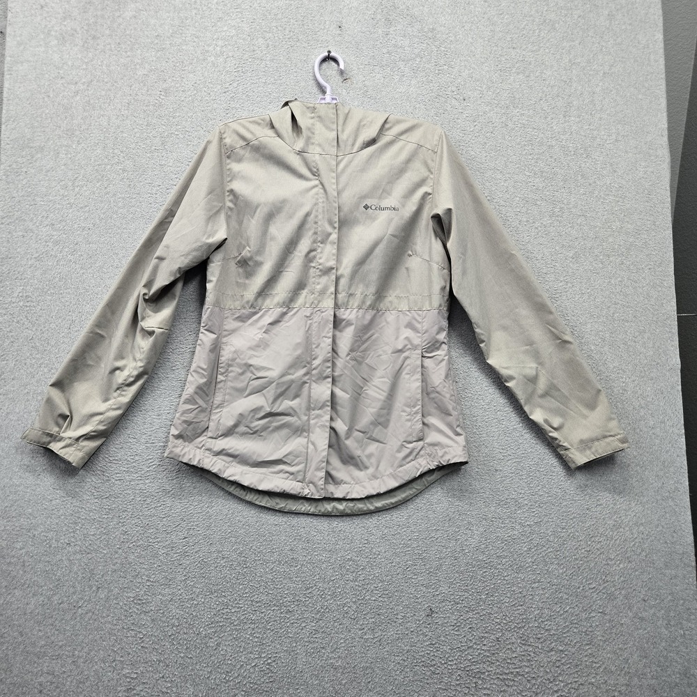Columbia Women Jacket S Gray Colorblock Rain Nylon Hooded Logo‎ Pockets Lined